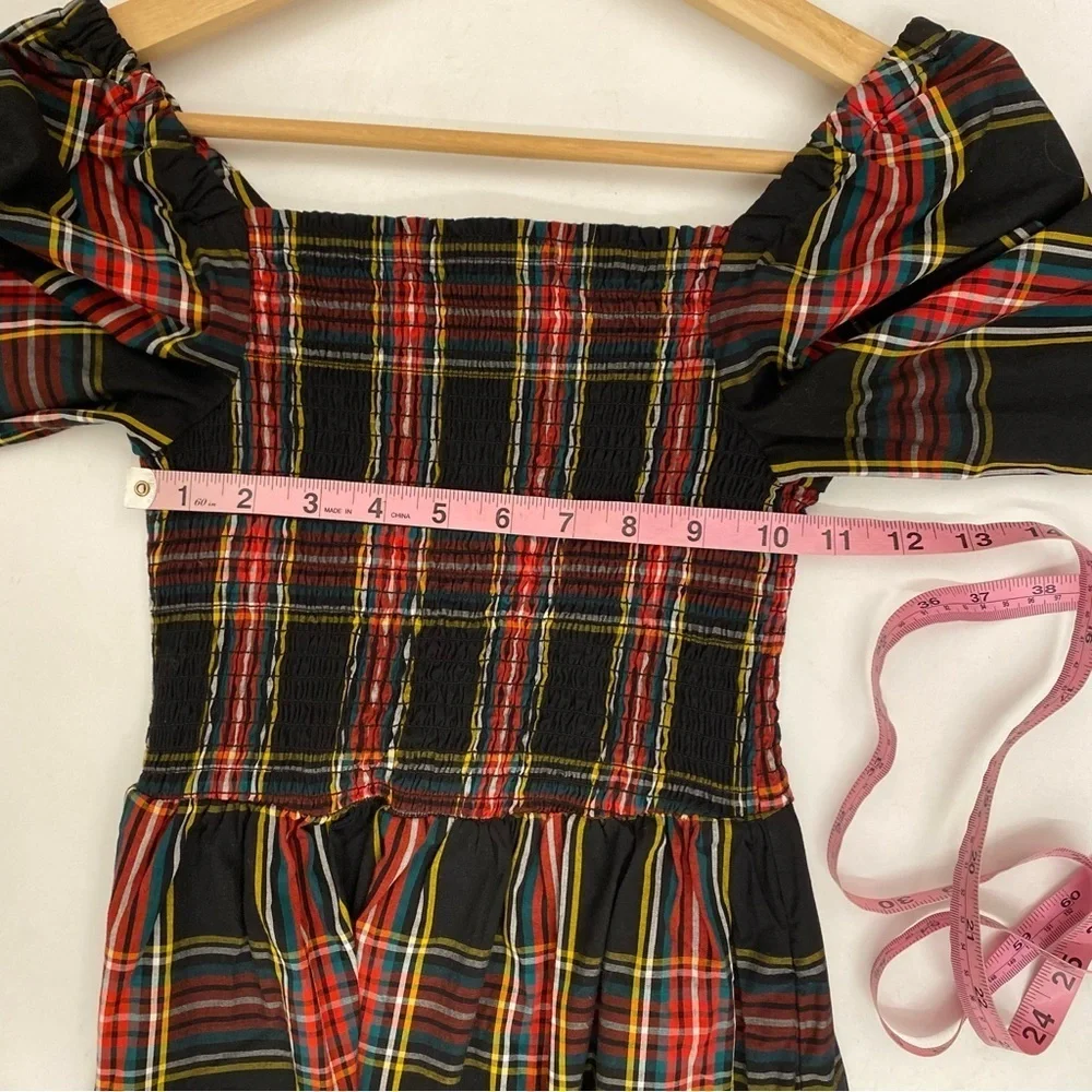 J. Crew‎ || Tartan Plaid Smocked Holiday Midi Dress Black XXS Petite